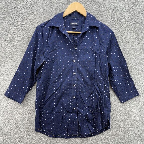Womens‎ Lands End Shirt Long Sleeve No Iron Supima Cotton Button Up Top Sz 2 - Picture 1 of 8
